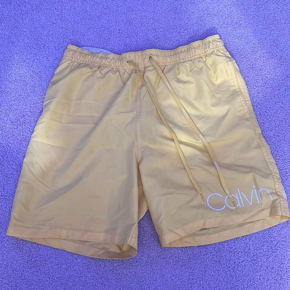 Men’s Calvin Klein bright yellow swim shorts size medium